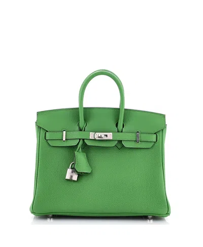 Pre-owned Pre-owned Hermes  Hermes Birkin 25 Handbag Green Togo With Palladium Hardware In Vert Yucca