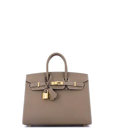 Pre-owned Pre-owned Hermes  Hermes Birkin 25 Handbag Grey Epsom With Gold Hardware In Brown