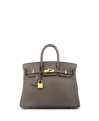 Pre-owned Pre-owned Hermes  Hermes Birkin 25 Handbag Grey Swift With Gold Hardware In Gray