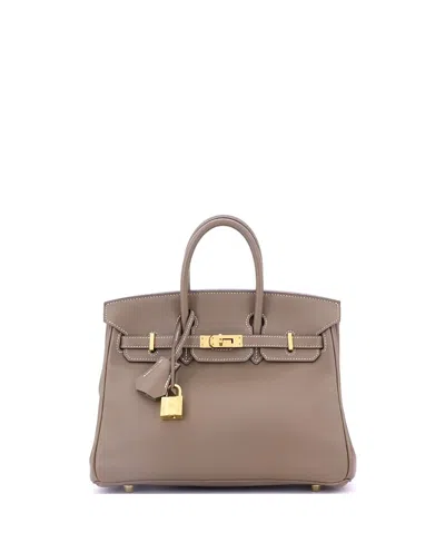Pre-owned Pre-owned Hermes  Hermes Birkin 25 Handbag Grey Swift With Gold Hardware In Brown