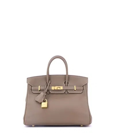 Pre-owned Pre-owned Hermes  Hermes Birkin 25 Handbag Grey Swift With Gold Hardware In Brown