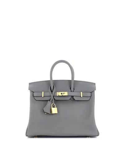 Pre-owned Pre-owned Hermes  Hermes Birkin 25 Handbag Grey Swift With Gold Hardware In Gris Meyer