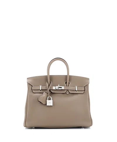 Pre-owned Pre-owned Hermes  Hermes Birkin 25 Handbag Grey Swift With Palladium Hardware In Etoupe