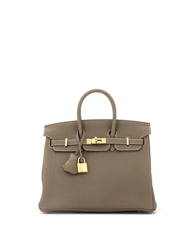 Pre-owned Pre-owned Hermes  Hermes Birkin 25 Handbag Grey Togo With Gold Hardware In Brown