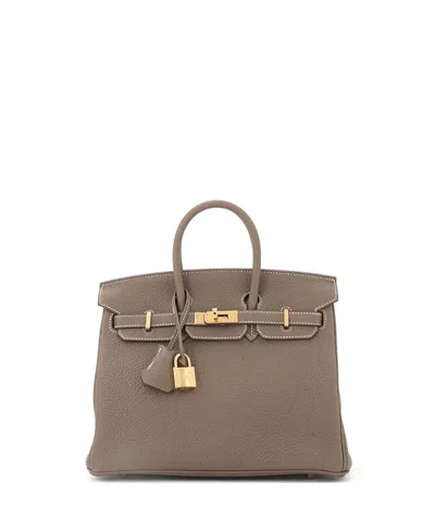 Pre-owned Pre-owned Hermes  Hermes Birkin 25 Handbag Grey Togo With Gold Hardware In Brown