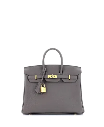 Pre-owned Pre-owned Hermes  Hermes Birkin 25 Handbag Grey Togo With Gold Hardware In Etain