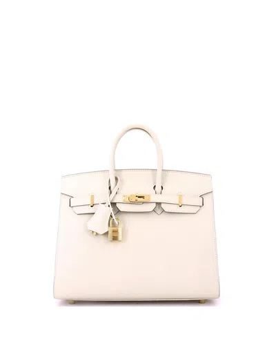 Pre-owned Pre-owned Hermes  Hermes Birkin 25 Handbag Light Epsom With Gold Hardware In White
