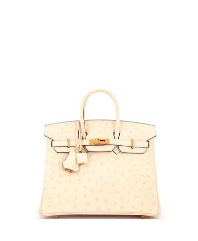 Pre-owned Pre-owned Hermes  Hermes Birkin 25 Handbag Light Ostrich With Gold Hardware In Nata