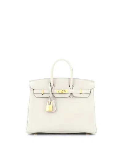 Pre-owned Pre-owned Hermes  Hermes Birkin 25 Handbag Light Togo With Gold Hardware In Gris Pale