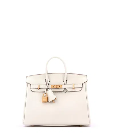 Pre-owned Pre-owned Hermes  Hermes Birkin 25 Handbag Light Togo With Rose Gold Hardware In White
