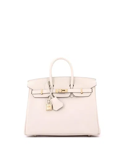 Pre-owned Pre-owned Hermes  Hermes Birkin 25 Handbag Light Togo With Rose Gold Hardware In White