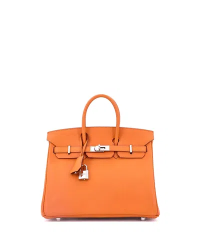 Pre-owned Pre-owned Hermes  Hermes Birkin 25 Handbag Orange Epsom With Palladium Hardware