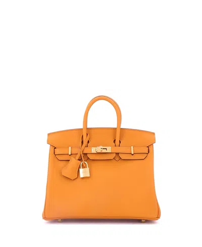 Pre-owned Pre-owned Hermes  Hermes Birkin 25 Handbag Orange Swift With Gold Hardware