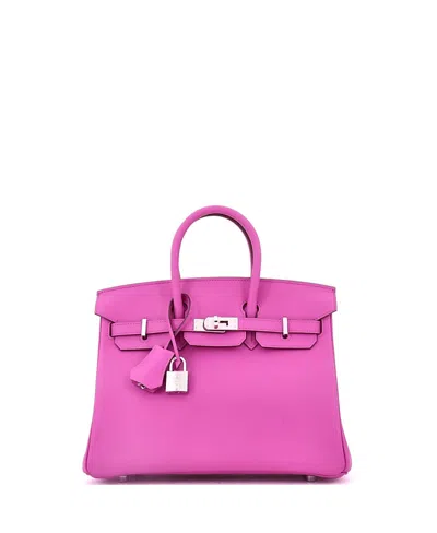 Pre-owned Pre-owned Hermes  Hermes Birkin 25 Handbag Pink Swift With Palladium Hardware In White