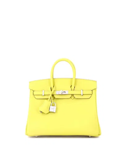 Pre-owned Pre-owned Hermes  Hermes Birkin 25 Handbag Yellow Swift With Palladium Hardware In Green