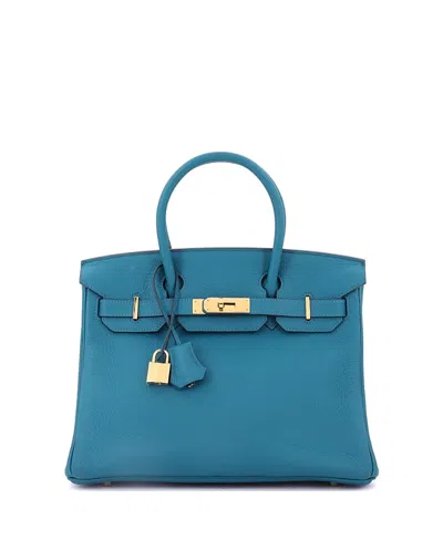 Pre-owned Pre-owned Hermes  Hermes Birkin 30 Handbag Blue Clemence With Gold Hardware