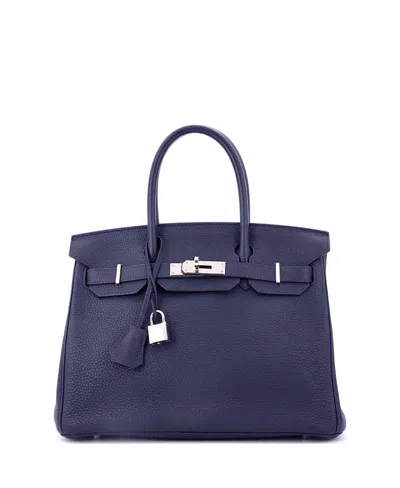 Pre-owned Pre-owned Hermes  Hermes Birkin 30 Handbag Blue Clemence With Palladium Hardware