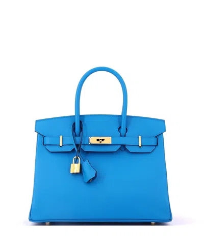 Pre-owned Pre-owned Hermes  Hermes Birkin 30 Handbag Blue Epsom With Gold Hardware