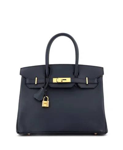 Pre-owned Pre-owned Hermes  Hermes Birkin 30 Handbag Blue Epsom With Rose Gold Hardware