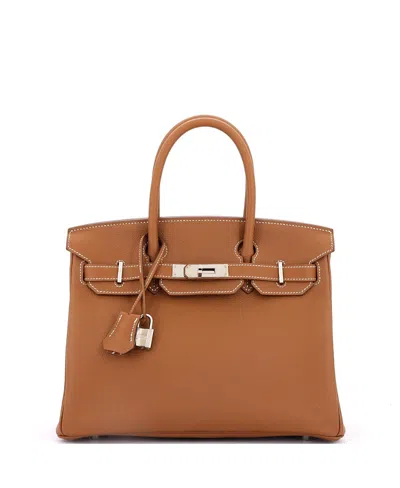 Pre-owned Pre-owned Hermes  Hermes Birkin 30 Handbag Brown Maurice With Palladium Hardware In Gold