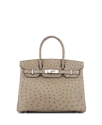 Pre-owned Pre-owned Hermes  Hermes Birkin 30 Handbag Brown Ostrich With Palladium Hardware In Mousse