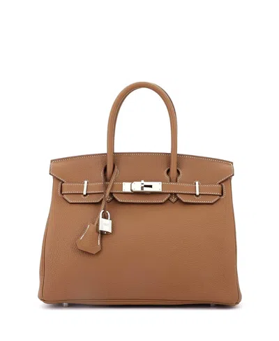 Pre-owned Pre-owned Hermes  Hermes Birkin 30 Handbag Brown Togo With Palladium Hardware In Gold