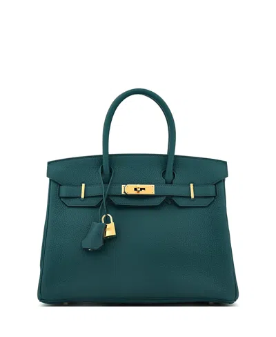 Pre-owned Pre-owned Hermes  Hermes Birkin 30 Handbag Green Clemence With Gold Hardware
