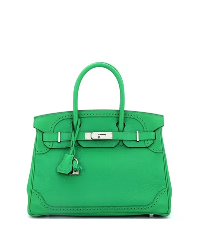 Pre-owned Pre-owned Hermes  Hermes Birkin 30 Handbag Green Togo And Swift With Palladium Hardware In Bamboo