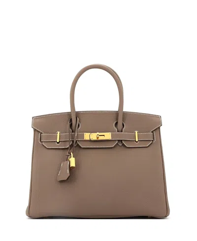 Pre-owned Pre-owned Hermes  Hermes Birkin 30 Handbag Grey Clemence With Gold Hardware In Brown