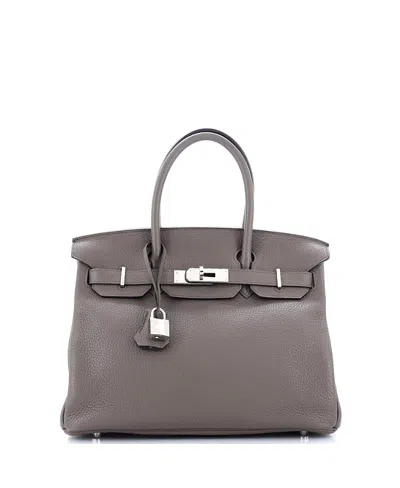 Pre-owned Pre-owned Hermes  Hermes Birkin 30 Handbag Grey Clemence With Palladium Hardware In Etain