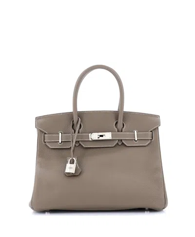 Pre-owned Pre-owned Hermes  Hermes Birkin 30 Handbag Grey Clemence With Palladium Hardware In Etoupe