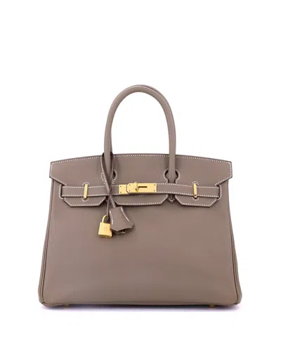 Pre-owned Pre-owned Hermes  Hermes Birkin 30 Handbag Grey Epsom With Gold Hardware In Brown