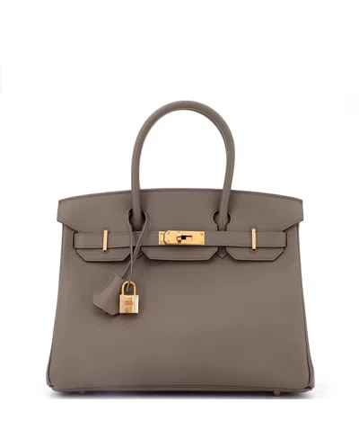 Pre-owned Pre-owned Hermes  Hermes Birkin 30 Handbag Grey Epsom With Rose Gold Hardware In Etain