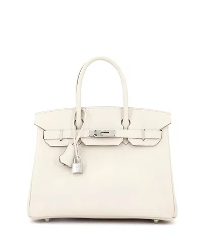 Pre-owned Pre-owned Hermes  Hermes Birkin 30 Handbag Light Epsom With Palladium Hardware In White