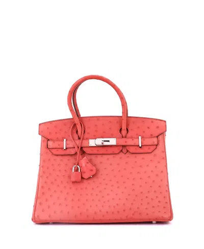 Pre-owned Pre-owned Hermes  Hermes Birkin 30 Handbag Pink Ostrich With Palladium Hardware