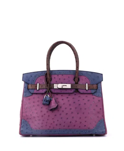 Pre-owned Pre-owned Hermes  Hermes Birkin 30 Handbag Tricolor Ostrich With Palladium Hardware In Purple