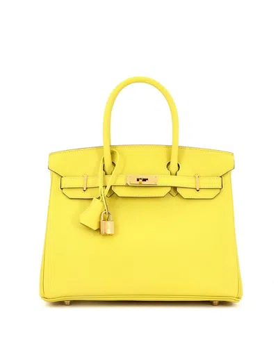 Pre-owned Pre-owned Hermes  Hermes Birkin 30 Handbag Yellow Epsom With Gold Hardware In Green