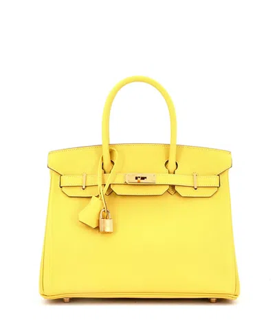 Pre-owned Pre-owned Hermes  Hermes Birkin 30 Handbag Yellow Epsom With Gold Hardware In Lime