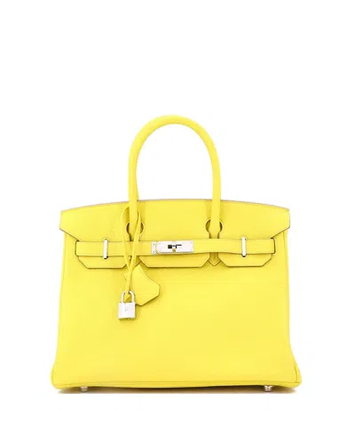 Pre-owned Pre-owned Hermes  Hermes Birkin 30 Handbag Yellow Togo With Palladium Hardware In Green