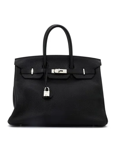 Pre-owned Pre-owned Hermes  Hermes Birkin 35 Handbag Black Clemence With Palladium Hardware In Noir