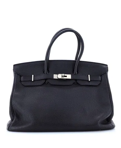 Pre-owned Pre-owned Hermes  Hermes Birkin 35 Handbag Black Clemence With Palladium Hardware In Noir