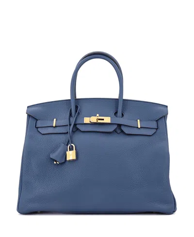 Pre-owned Pre-owned Hermes  Hermes Birkin 35 Handbag Blue Clemence With Gold Hardware