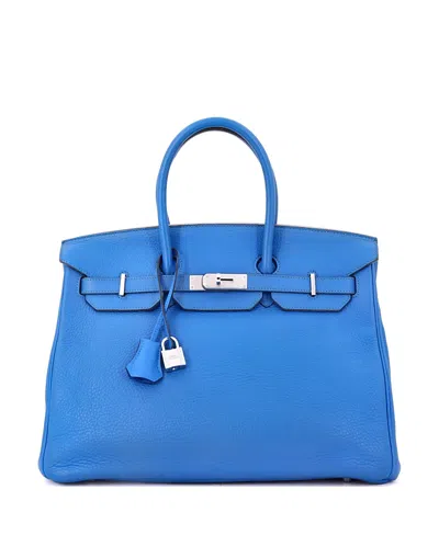 Pre-owned Pre-owned Hermes  Hermes Birkin 35 Handbag Blue Clemence With Palladium Hardware