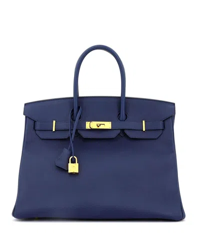 Pre-owned Pre-owned Hermes  Hermes Birkin 35 Handbag Blue Epsom With Gold Hardware