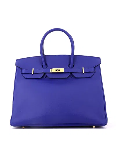Pre-owned Pre-owned Hermes  Hermes Birkin 35 Handbag Blue Epsom With Gold Hardware