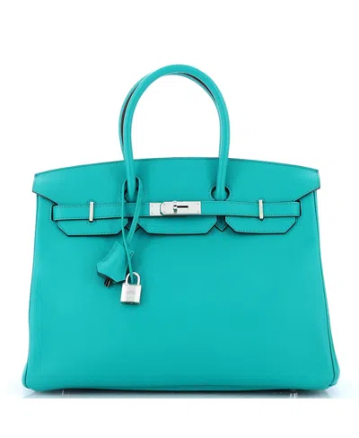 Pre-owned Pre-owned Hermes  Hermes Birkin 35 Handbag Blue Epsom With Palladium Hardware In Bleu Paon