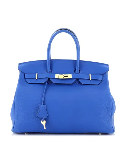 Pre-owned Pre-owned Hermes  Hermes Birkin 35 Handbag Blue Togo With Gold Hardware In Bleu Zellige