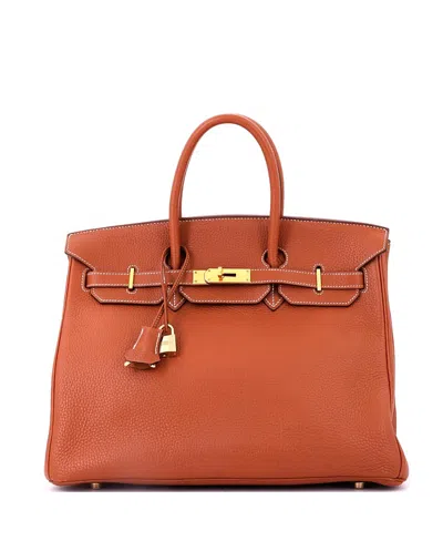 Pre-owned Pre-owned Hermes  Hermes Birkin 35 Handbag Brown Clemence With Gold Hardware
