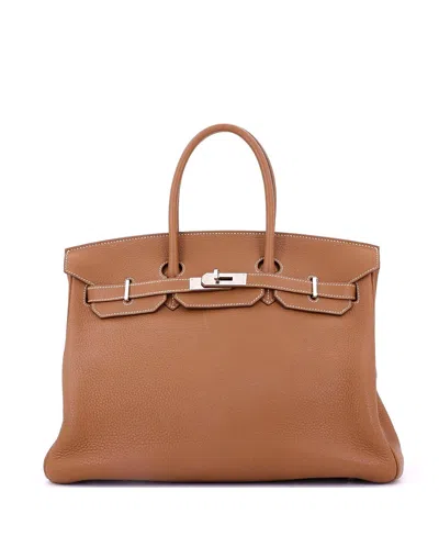 Pre-owned Pre-owned Hermes  Hermes Birkin 35 Handbag Brown Togo With Palladium Hardware In Gold