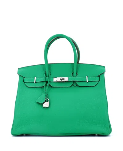 Pre-owned Pre-owned Hermes  Hermes Birkin 35 Handbag Green Clemence With Palladium Hardware